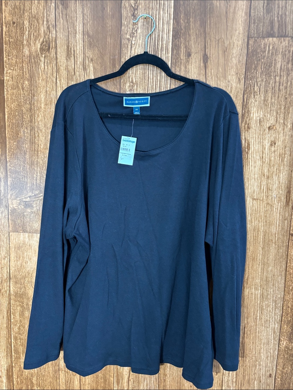 Karen Scott Black Long-Sleeve Scoop Neck Top
